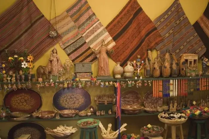 Framed Print : Folk art on display in shop. Peru, Lima