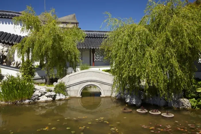 Framed Print : Footbridge, Chinese Gardens, Dunedin, Otago, South Island, New Zealand