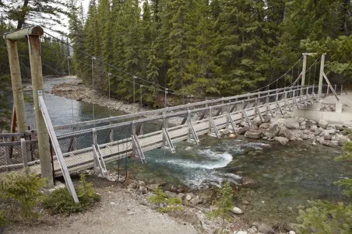 Framed Print : Footbridge across Maligne River, Jasper National Park, Alberta, Canada Framed Print : Footbridge across Maligne River, Jasper National Park, Alberta, Canada