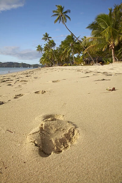 Footprint on beach, Plantation Island Resort, Malolo Lailai Island, Mamanuca Islands