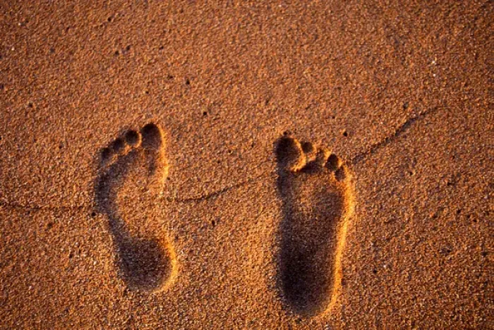 Framed Print : Footprints in the sand on a Kauai beach, in Hawaii