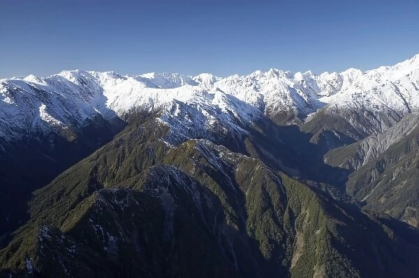 Forest Burster Range (centre) and Southern Alps nesr Franz Josef Glacier, West Coast