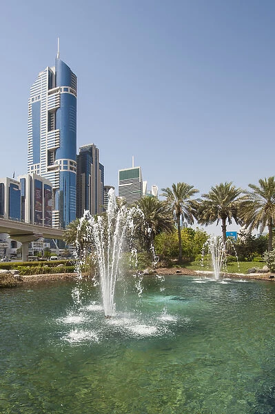 Fountain and downtown skyline of Dubai, United Arab Emirates (UAE)