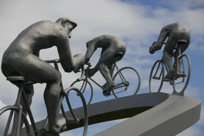 Framed Print : France, Aire des Pyrenees. Tour de France monument between Tarbes and Pau (aka Le