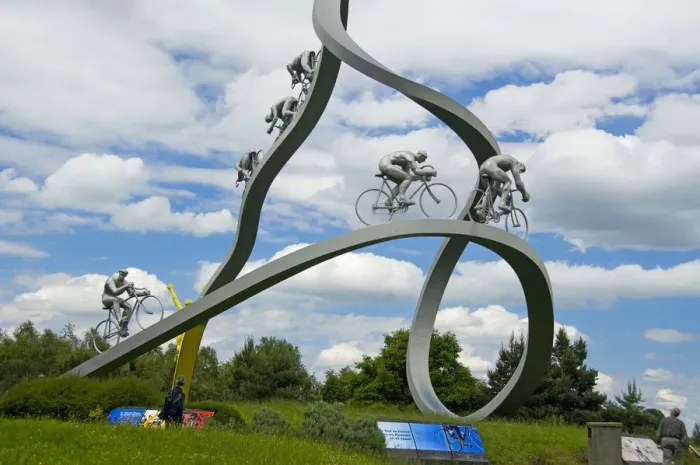 Framed Print : France, Aire des Pyrenees. Tour de France monument between Tarbes and Pau (aka Le