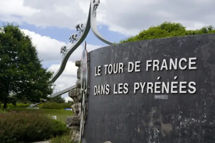 Framed Print : France, Aire des Pyrenees. Tour de France monument between Tarbes and Pau (aka Le