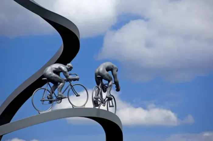 Framed Print : France, Aire des Pyrenees. Tour de France monument between Tarbes and Pau (aka Le