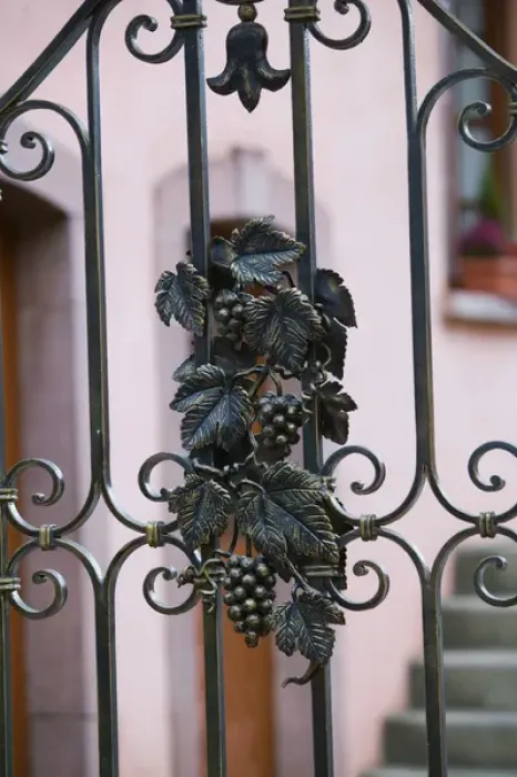 Framed Print : FRANCE-Alsace (Haut Rhin)-Eguisheim: Vineyard Gate Detail