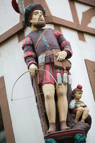 FRANCE-Alsace (Haut Rhin)-Mulhouse: William Tell Statue  /  Old Town  /  rue Guillaume-Tell