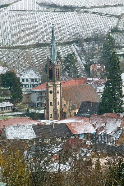 FRANCE- Alsace (Haut Rhin)- Ribeauville: Town view of Alsatian Wine Village in Winter