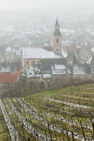 FRANCE- Alsace (Haut Rhin)- Riquewihr: Town view of Alsatian Wine Village in Winter