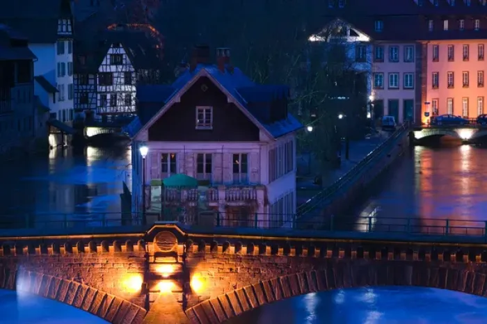 Framed Print : FRANCE-Alsace (Haut Rhin)-Strasbourg: Evening View along the Ponts Couverts (Detail) Framed Print : FRANCE-Alsace (Haut Rhin)-Strasbourg: Evening View along the Ponts Couverts (Detail)