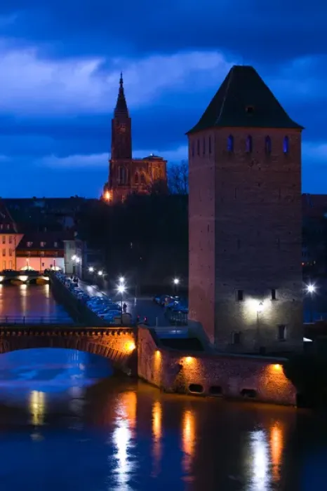 Framed Print : FRANCE-Alsace (Haut Rhin)-Strasbourg: Evening View along the Ponts Couverts & Ill River Framed Print : FRANCE-Alsace (Haut Rhin)-Strasbourg: Evening View along the Ponts Couverts & Ill River