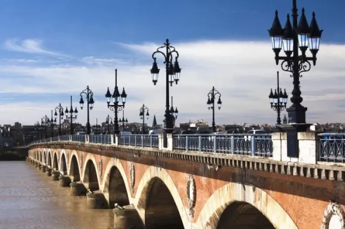 Framed Print : France, Aquitaine Region, Gironde Department, Bordeaux, Pont de Pierre bridge, Garonne