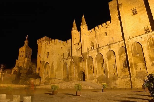 France, Avignon, Provence, Papal Palace at night
