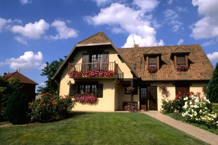 Framed Print : France Beautiful House in country town of Peronne in Provence of Picardie France
