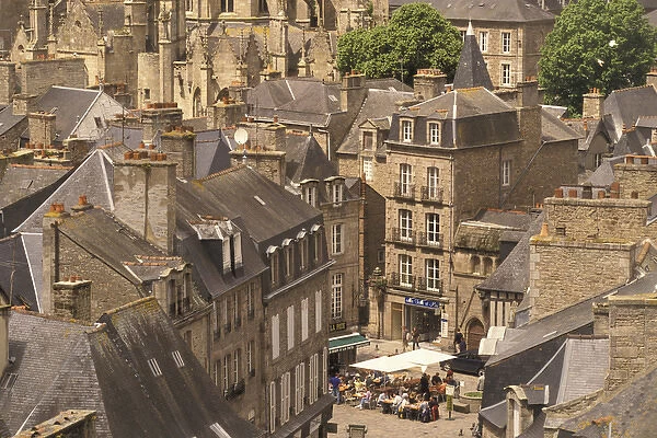 France, Brittany, Cotes d Armor, St. Malo. View of the Old City and Old City Cafe