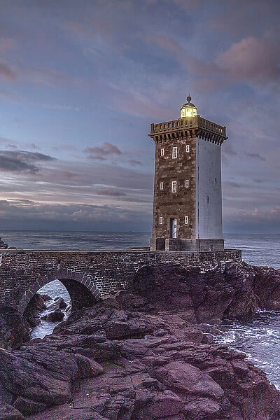France, Brittany. Sunrise at the Kermorvan Lighthouse