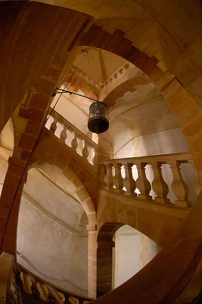 03. France, Burgundy, Cormatin, Chateau de Cormatin interior open stairway 