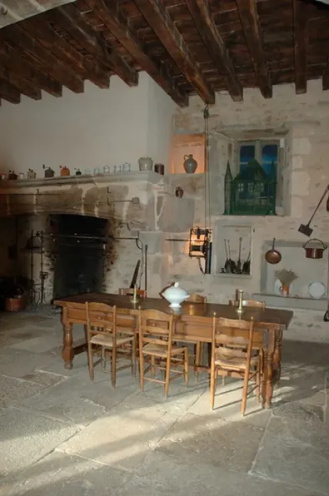 Framed Print : 03. France, Burgundy, Maconnais region, Chateau de Pierreclos, Medieval kitchen 
