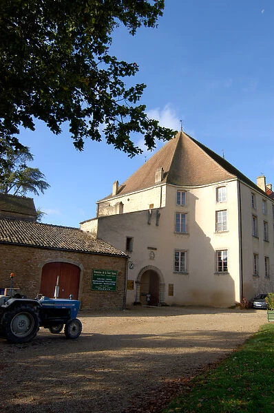 03. France, Burgundy, Maconnais region, Chateau de Pierreclos, tractor by entrance 