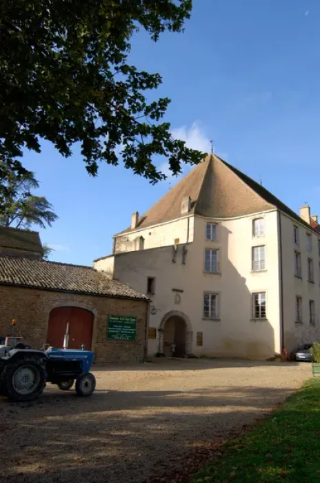 Framed Print : 03. France, Burgundy, Maconnais region, Chateau de Pierreclos, tractor by entrance 