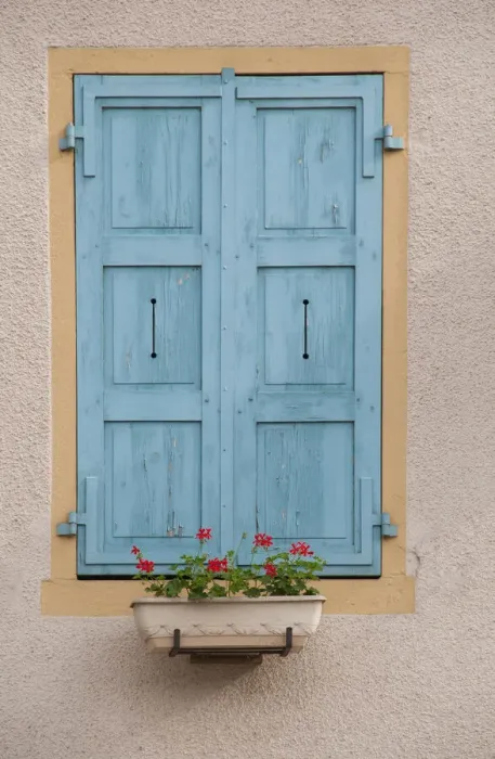 Framed Print : France, Burgundy. A rustic window graces a building in the Burgundy village of Louhans Framed Print : France, Burgundy. A rustic window graces a building in the Burgundy village of Louhans