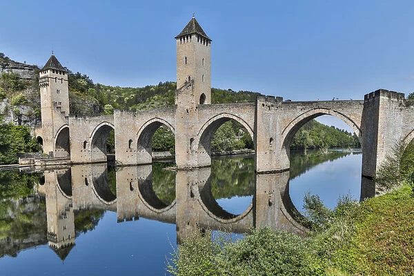 France, Cahors. Pont Valentre over the Lot river