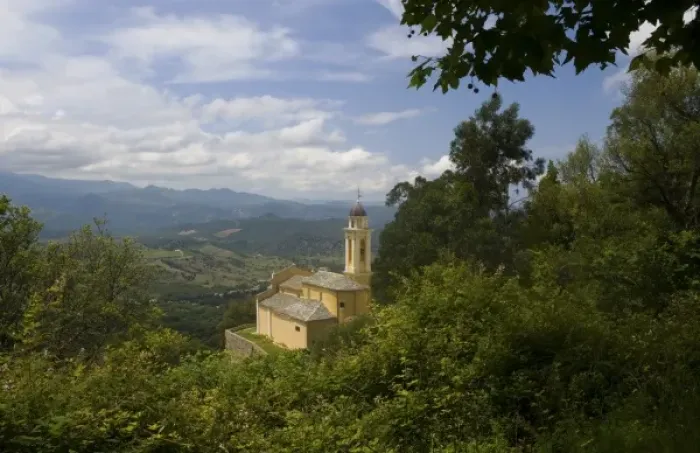 Framed Print : France, Corsica. Church at Poggia d Oletta
