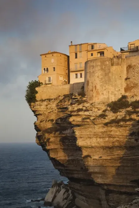 Framed Print : France, Corsica, Corse-du-Sud Department, Corsica South Coast Region, Bonifacio, cliffside houses