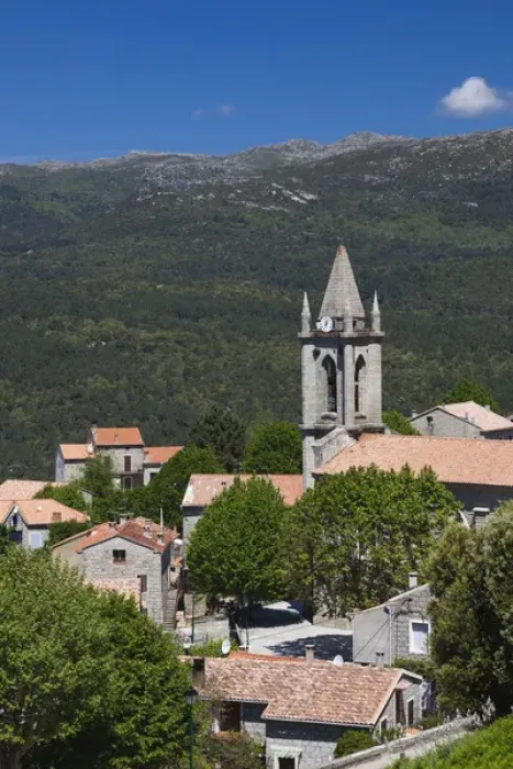 Framed Print : France, Corsica, Corse-du-Sud Department, La Alta Rocca Region, Zonza, elevated town view Framed Print : France, Corsica, Corse-du-Sud Department, La Alta Rocca Region, Zonza, elevated town view