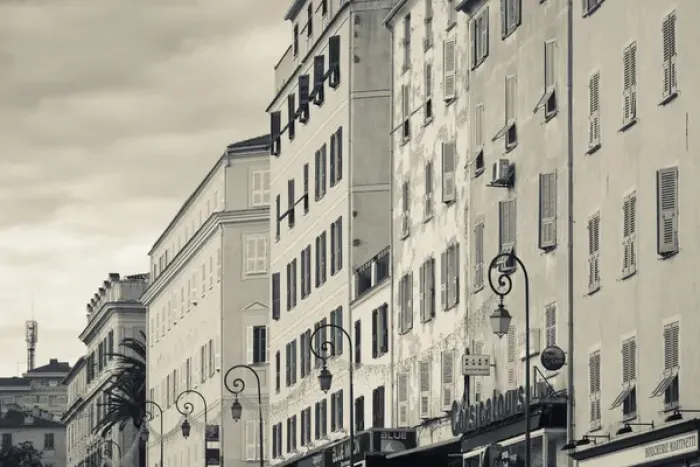 Framed Print : France, Corsica, Corse-du-Sud Department, Corsica West Coast Region, Ajaccio, buildings
