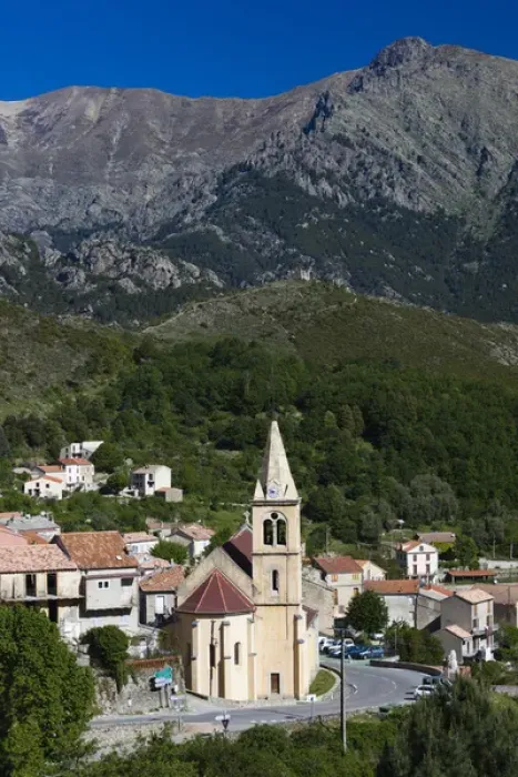 Framed Print : France, Corsica, Haute-Corse Department, Central Mountains Region, Vivario, elevated Framed Print : France, Corsica, Haute-Corse Department, Central Mountains Region, Vivario, elevated