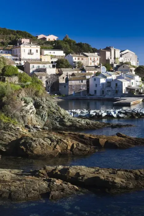 Framed Print : France, Corsica, Haute-Corse Department, Le Cap Corse, Lavasina, town view, dawn