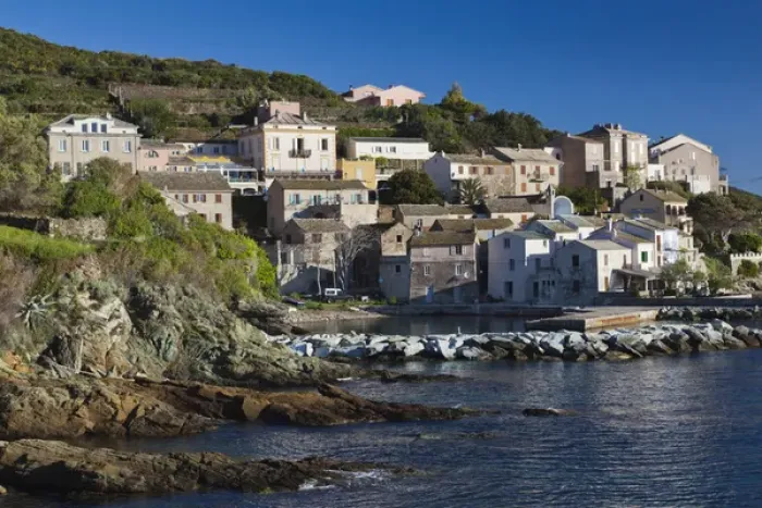 Framed Print : France, Corsica, Haute-Corse Department, Le Cap Corse, Lavasina, town view, dawn