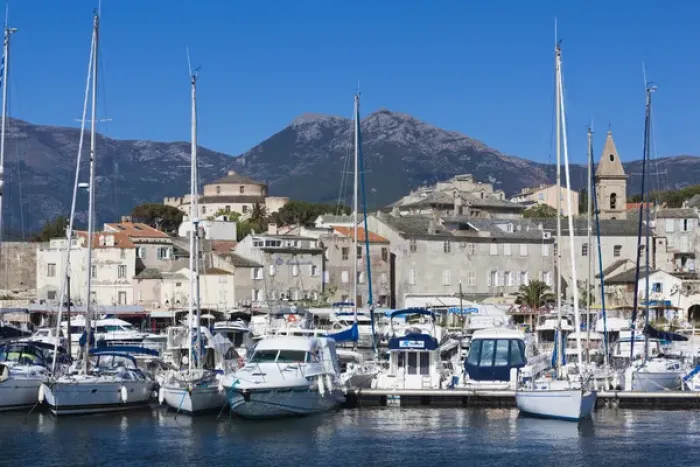 Framed Print : France, Corsica, Haute-Corse Department, Le Nebbio Region, St-Florent, port view