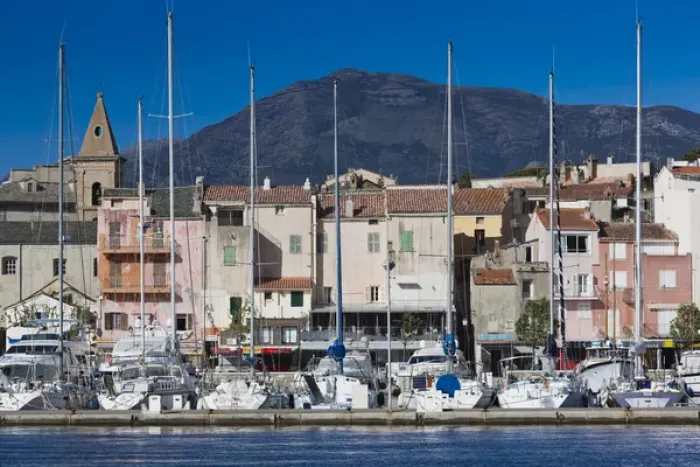 Framed Print : France, Corsica, Haute-Corse Department, Le Nebbio Region, St-Florent, port view
