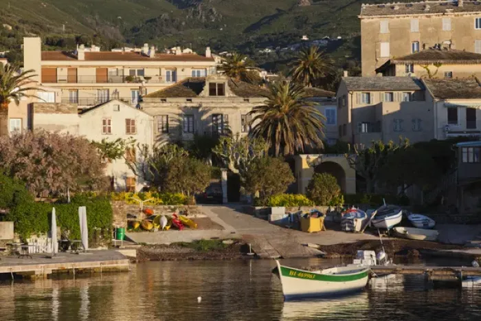 Framed Print : France, Corsica, Haute-Corse Department, Le Cap Corse, Erbalunga, port view, dawn