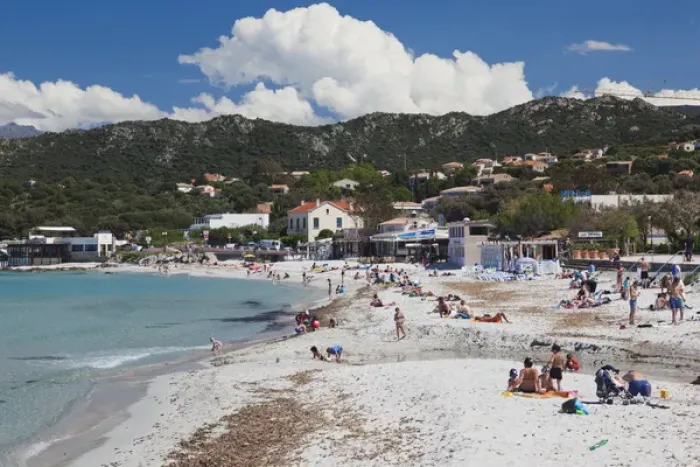 Framed Print : France, Corsica, Haute-Corse Department, La Balagne Region, Ile Rousse, town beach Framed Print : France, Corsica, Haute-Corse Department, La Balagne Region, Ile Rousse, town beach