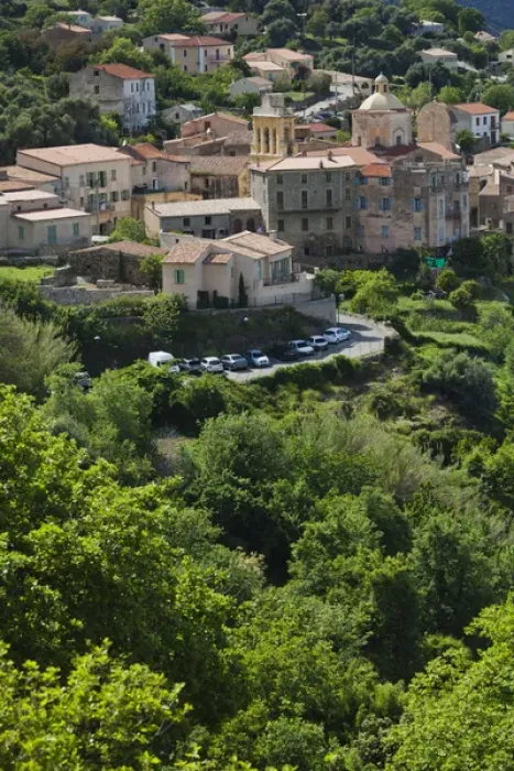 Framed Print : France, Corsica, Haute-Corse Department, La Balagne Region, Cateri, elevated town view