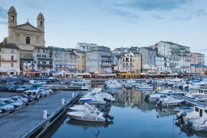 Framed Print : France, Corsica, Haute-Corse Department, Le Cap Corse, Bastia, view of the Old Port, dusk Framed Print : France, Corsica, Haute-Corse Department, Le Cap Corse, Bastia, view of the Old Port, dusk