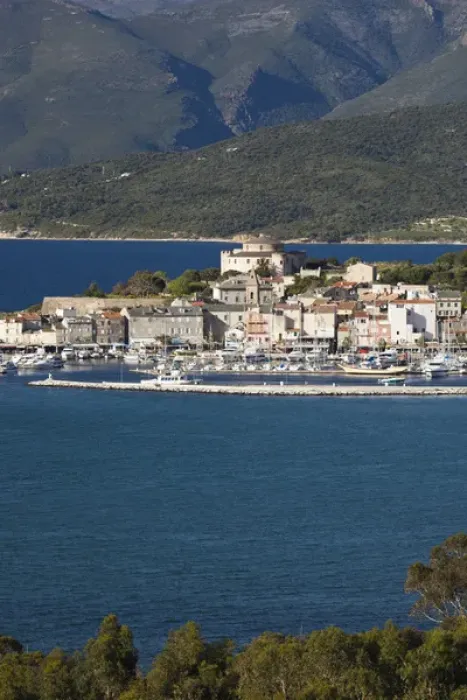 Framed Print : France, Corsica, Haute-Corse Department, Le Nebbio Region, St-Florent, elevated port view