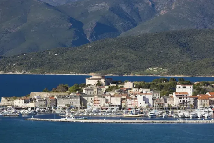 Framed Print : France, Corsica, Haute-Corse Department, Le Nebbio Region, St-Florent, elevated port view