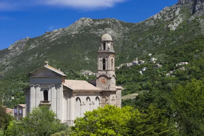 Framed Print : France, Corsica, Haute-Corse Department, La Balagne Region, Feliceto, town baroque church Framed Print : France, Corsica, Haute-Corse Department, La Balagne Region, Feliceto, town baroque church