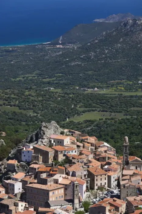 Framed Print : France, Corsica, Haute-Corse Department, La Balagne Region, Speloncato, elevated Framed Print : France, Corsica, Haute-Corse Department, La Balagne Region, Speloncato, elevated