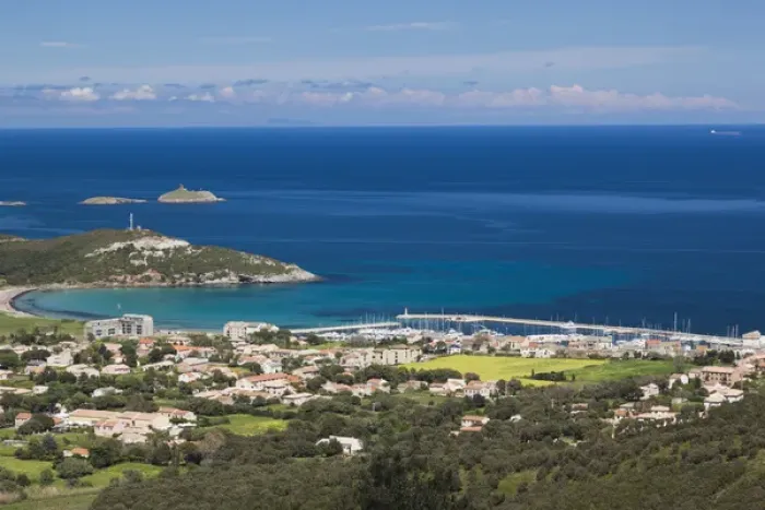 Framed Print : France, Corsica, Haute-Corse Department, Le Cap Corse, Macinaggio, elevated view Framed Print : France, Corsica, Haute-Corse Department, Le Cap Corse, Macinaggio, elevated view
