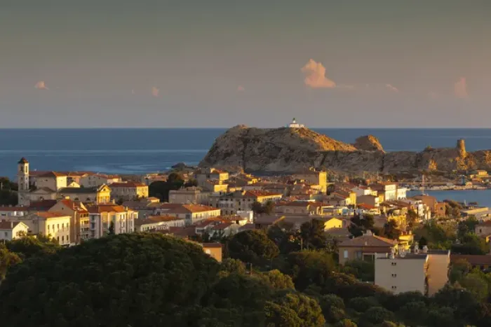 Framed Print : France, Corsica, Haute-Corse Department, La Balagne Region, Ile Rousse, elevated