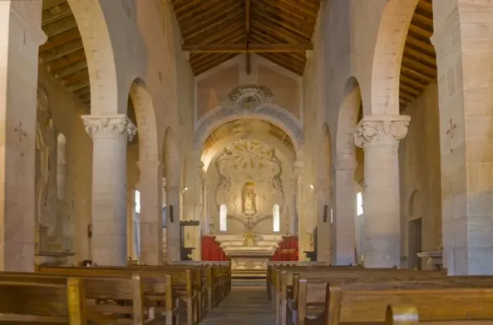 Framed Print : France, Corsica. Interior of Cathedral of Nebbio (church of Santa Maria Assunta) near St
