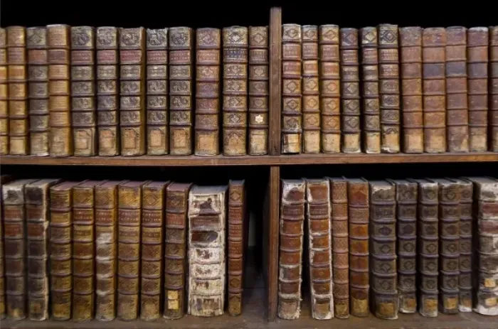 Framed Print : France, Corsica. Old books in Ajaccio municipal library