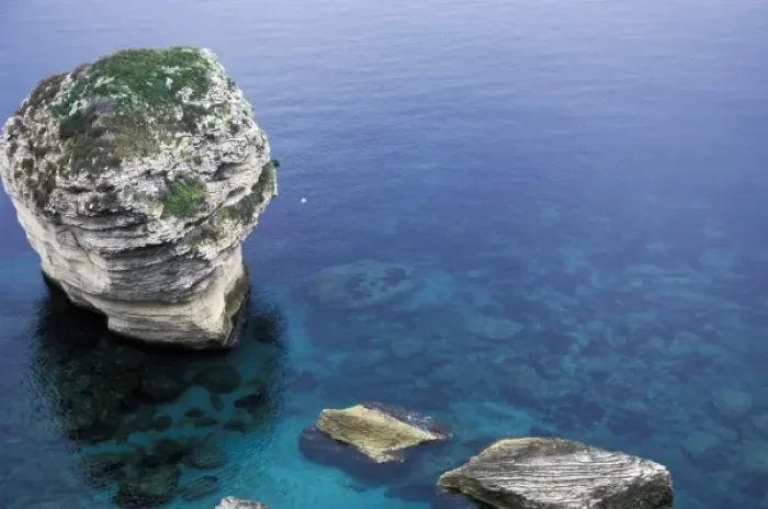 Framed Print : France, Corsica. Sea stacks near Bonifacio (Bunifaziu)